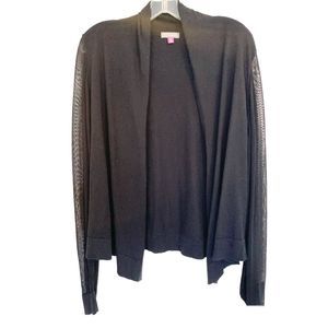 Vince Camuto Black Open Front Cardigan Sheer Sleeves